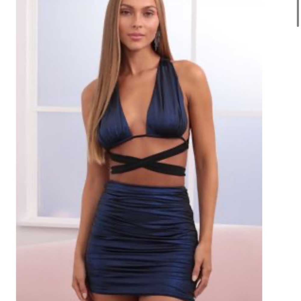 Sleek Blue and Black Halter Two piece set